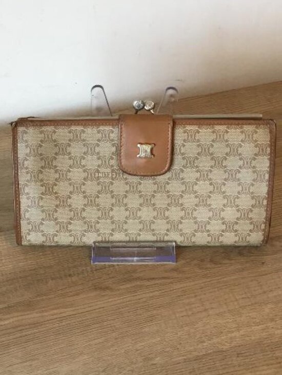 Celine Handbags - Vintage Celine BiFold Long Wallet in Tan & Beige with Macadam Clasp & Kiss lock